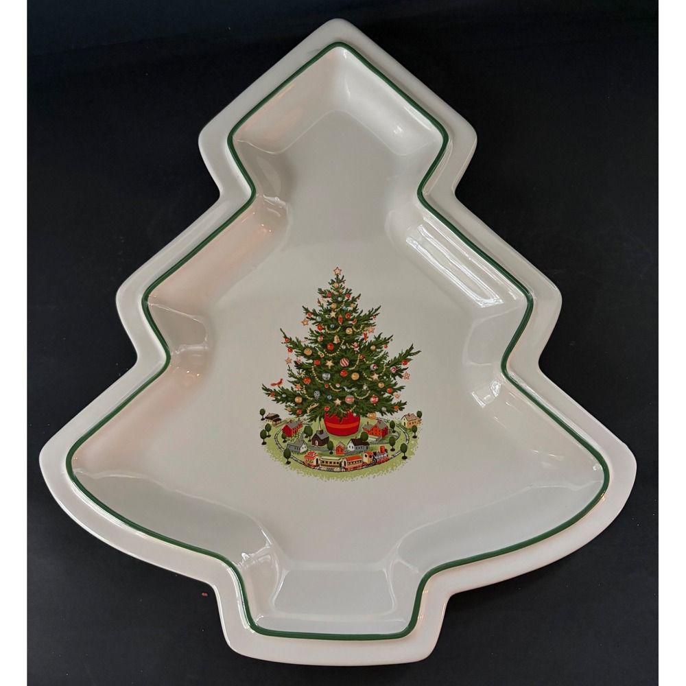 Vintage Pfaltzgraff Christmas Heritage Tree Shaped Serving Platter USA Made
